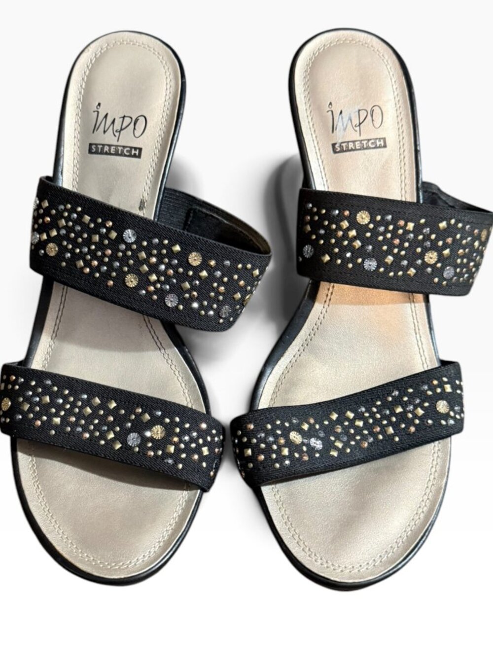 Impo Stretch Black Studded Wedge Sandals – Size 9.5